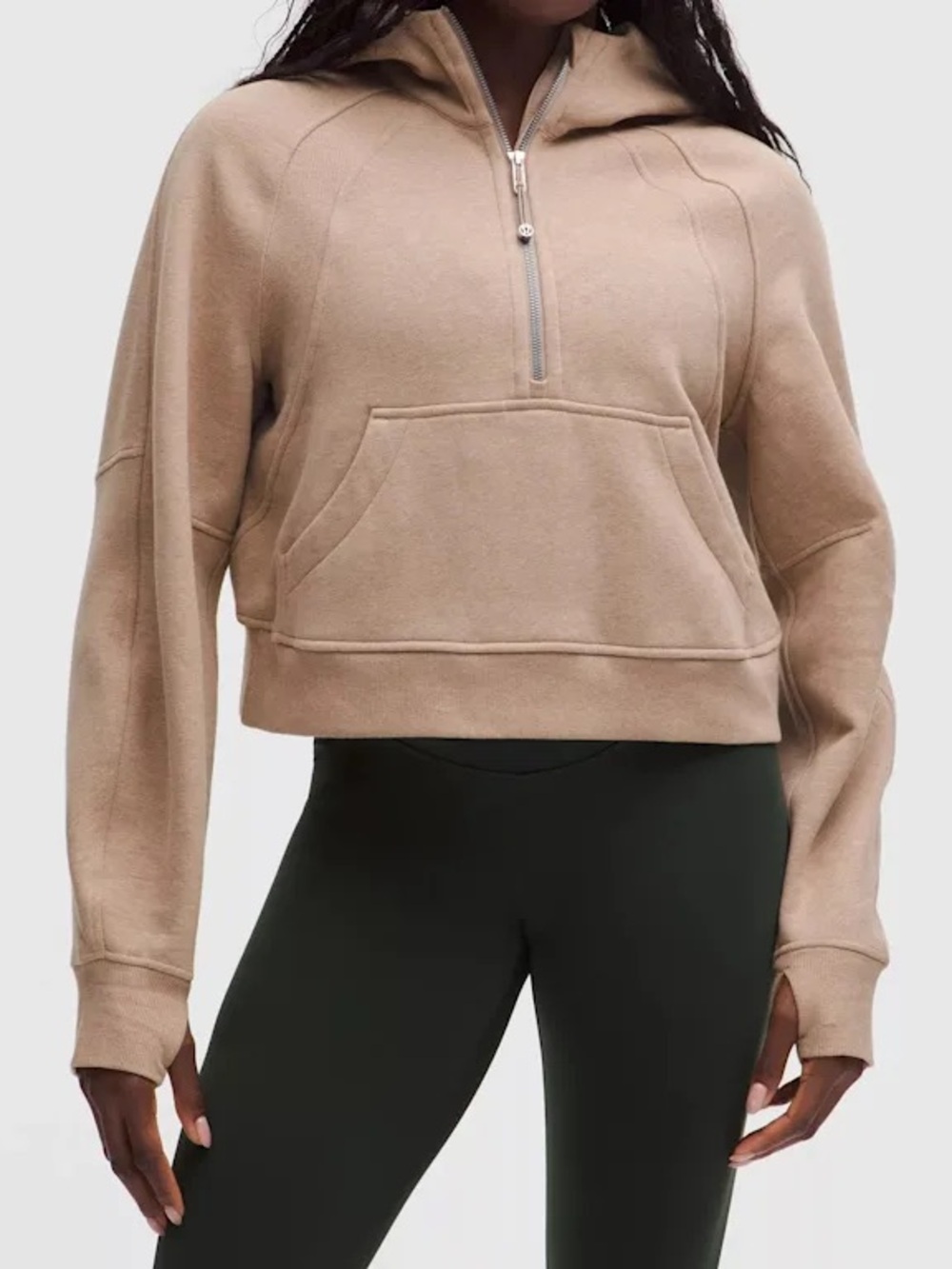 lululemon athletica Cropped Half-Zip Hoodie in Tan